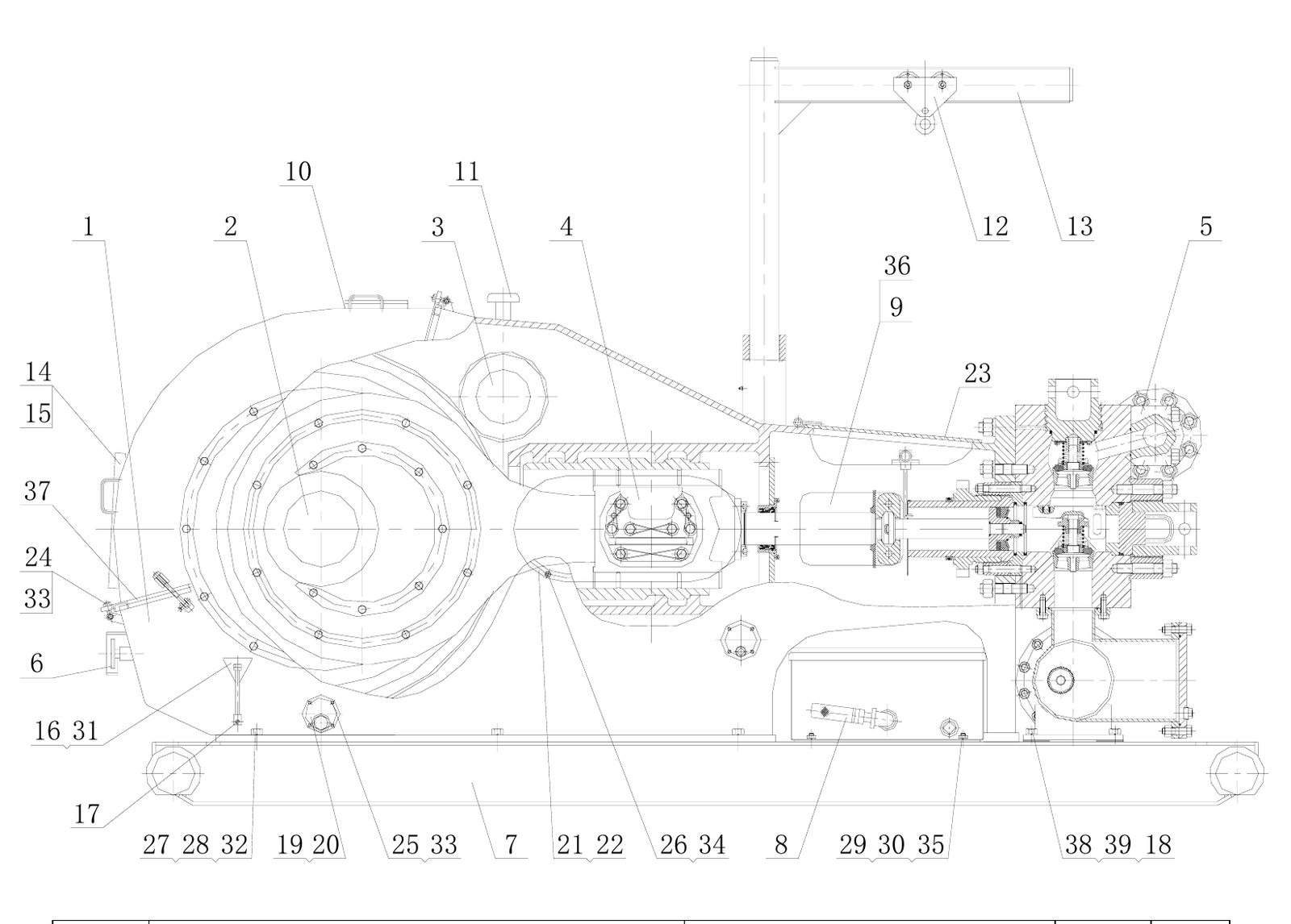 Sectional assembly drawing from the reference Honghua 3NB-1300F and 3NB-1600F manual