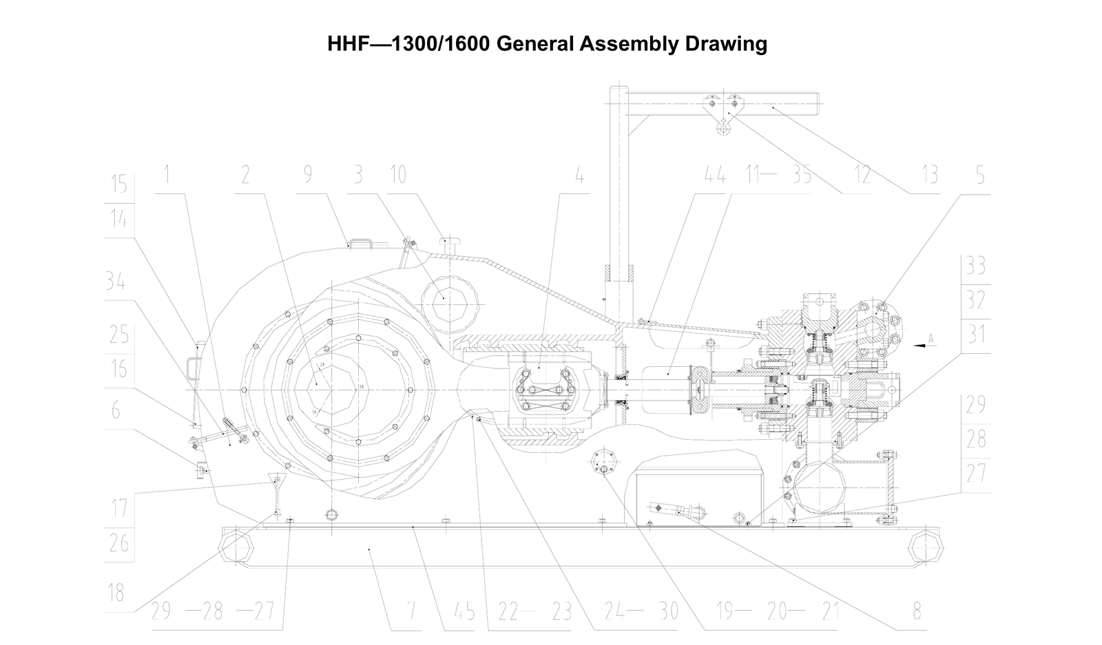 Shared HHF-1300/1600 general assembly illustration from the Honghua parts catalogue