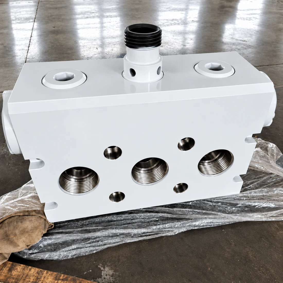 Finished white fluid-end block
