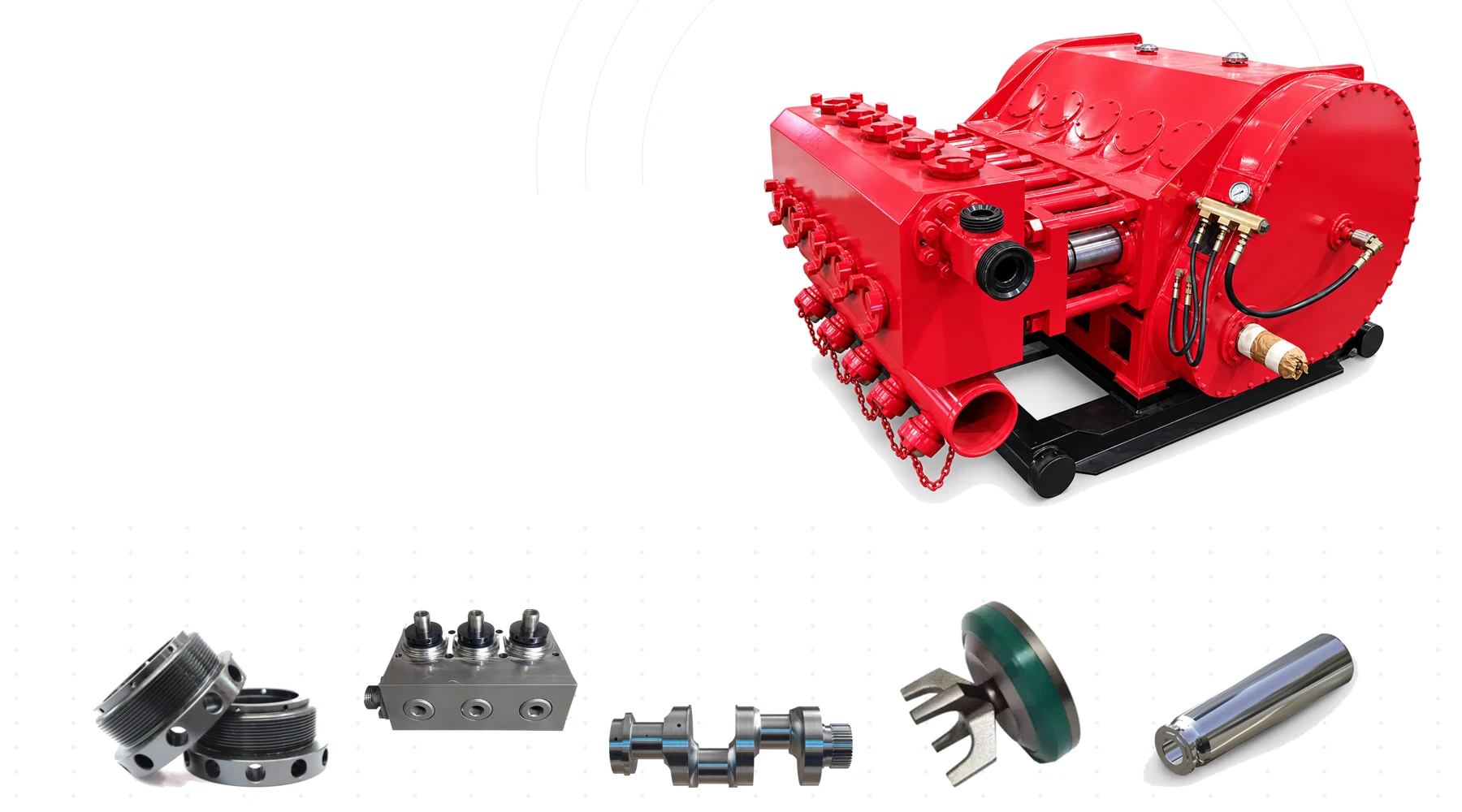Red fracturing pump and a selection of replacement components