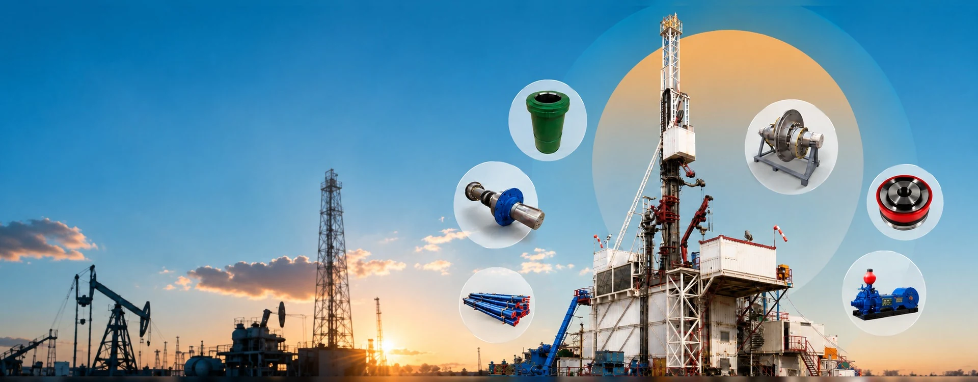 Oilfield drilling rig with mud pump, drawworks and wellhead spare parts