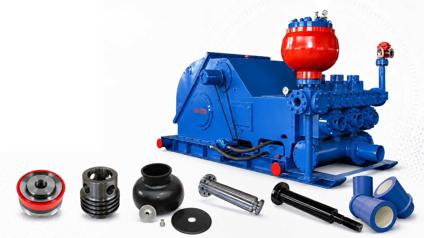 Blue mud pump with fluid-end and power-end spare parts