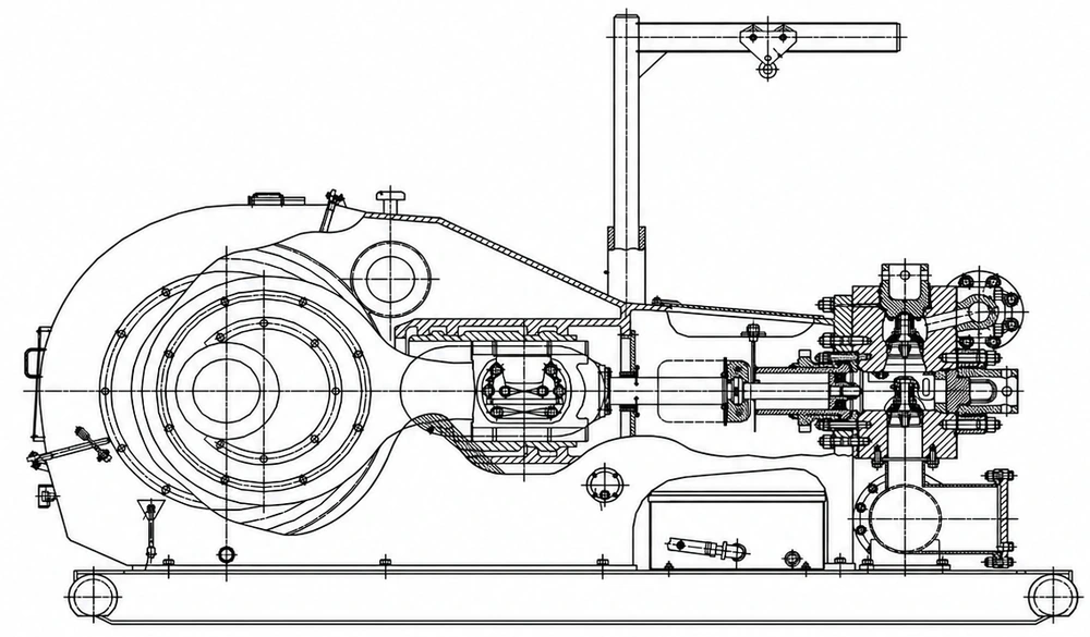 Sectional engineering drawing of a mud pump